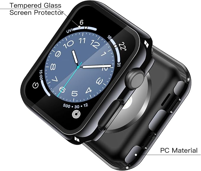 Misxi 2 Pack Tempered Glass Case Compatible for Apple Watch Series 3 Series 2 38mm, Hard PC Screen Protector Overall Protection Scratch-Resistant Cover for iWatch, 1 Jet Black + 1 Transparent - Image 4