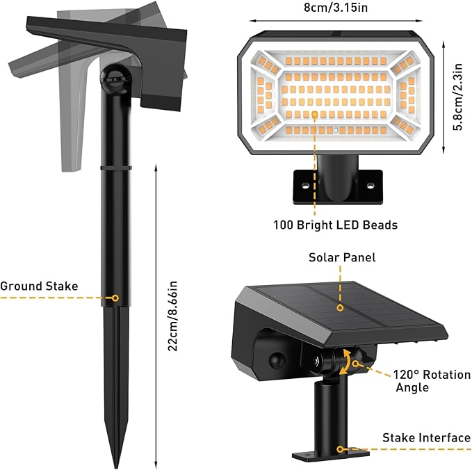 Solar Spot Lights Outdoor Waterproof IP65, [12 Pack/100 LED/4 Modes] Solar Landscape Spotlights, Auto On/Off High Lumens Spot Lights for Outside Yard Garden Pathway(Warm White) - Image 7