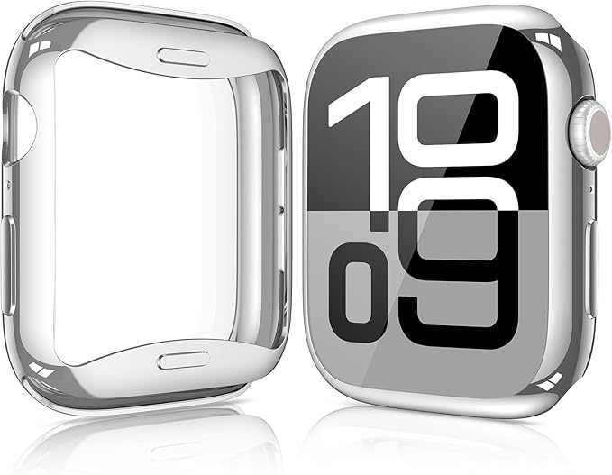 [2 Pack] JULK 42mm Silver Case with Screen Protector for New Apple Watch 11 (2025), Slim Guard Bumper, Full Coverage Soft TPU Protective Cover for iWatch Series 11/10 42mm (1 Silver + 1 Transparent) by JULK