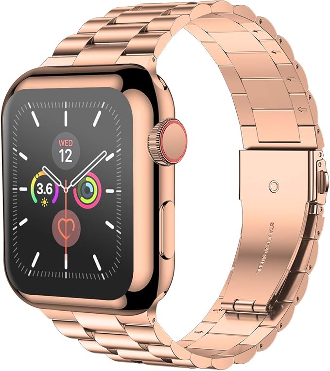 iiteeology Compatible with Apple Watch Band 38mm Series 3 2 1, Upgraded Stainless Steel Band with iWatch Screen Protector Case for Women Rose Gold - Image 2