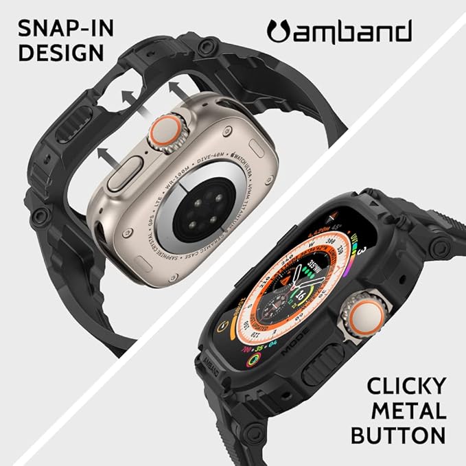 amBand Bands Case Screen Protector Compatible with Apple Watch Ultra 3/2/1 49mm for Men, M1 Sport Series Rugged Cover Strap and 9H Tempered Glass, Military Protective Bumper for iWatch 49 mm Men Black - Image 5
