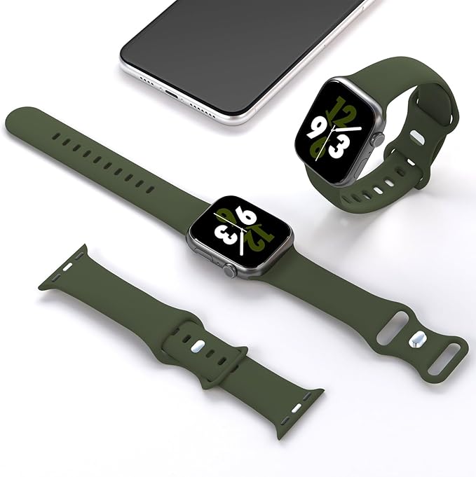 Sport Band Compatible with Apple Watch 38mm 40mm 41mm 42mm 44mm 45mm 46mm 49mm, Replacement Soft Silicone Strap Wristbands for iWatch Series 11/10/9/8/7/6/5/4/3/2/1 Ultra SE Women Men, Army Green - Image 2