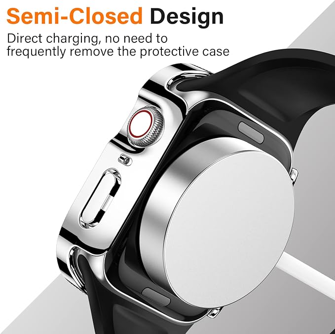 Amizee 2 Pack Compatible with Apple Watch Case 40mm Series 6/5/4/SE with Built-in Screen Protector, Hard PC Case Straight Edge Ultra Thin Anti-Scratch Protective Cover for iWatch 40mm (Silver/Clear) - Image 4