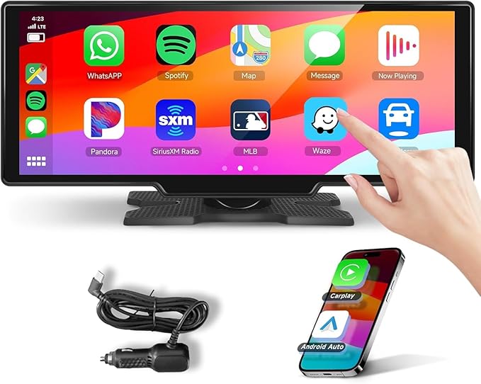 Podofo 10.26inch Wireless Carplay Screen for Car,Wireless Carplay Android Auto,1080P IPS Touch Screen 2 Bluetooth/Hands-Free/GPS/FM/Aux/TF Card/MirrorLink/Camera Not Included by podofo