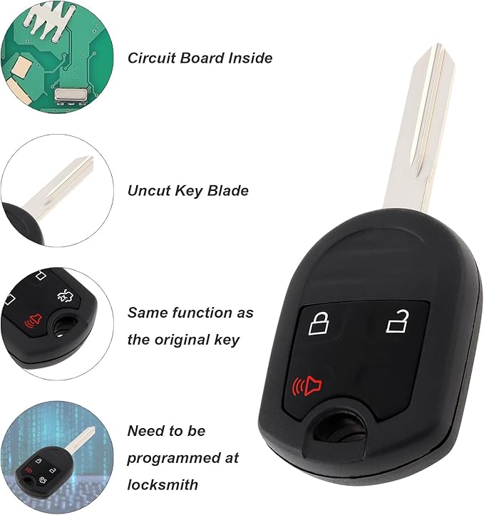 Car Key Fob Keyless Entry Remote Replacement Fit for CWTWB1U793 Ford F150 F250 F350 F450 Explorer Edge Escape Ranger Fusion Econoline Flex with 4D63 80Bit Chip, 315MHz 3 Buttons Key Fob (2) - Image 4