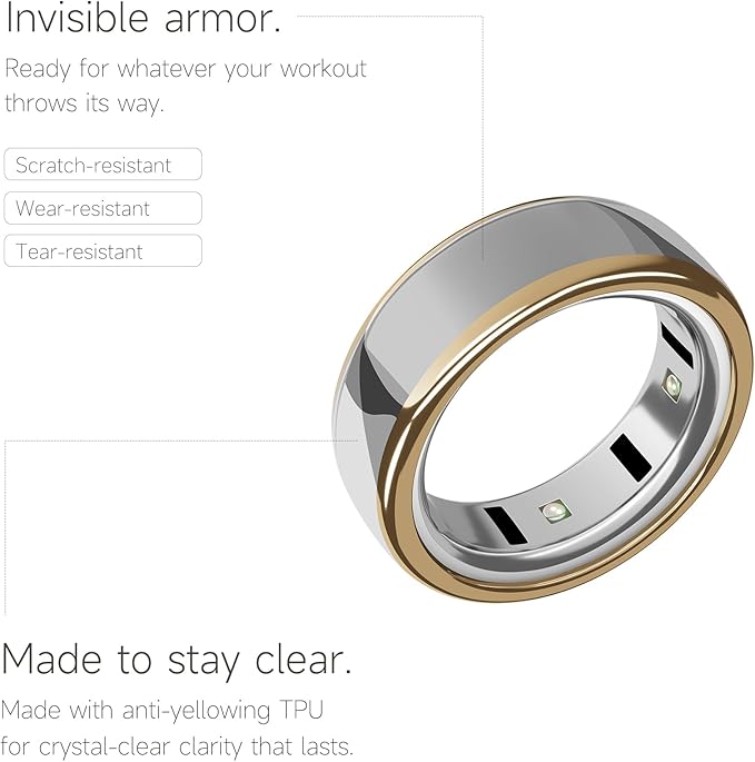 SURITCH 3 Pack Ring Cover for Oura Ring 4 & OuraRing Gen 3 Horizon/Heritage, Ultra-thin Anti-yellow Transparent Ring Protector TPU Case for Oura Size 6/7, Support Charging with Cover on - Gold - Image 4