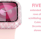 Surace 41mm Case Compatible with Apple Watch Series 9 Series 8 Series 7, 400 Diamonds with Screen Protector Bling Case Tempered Glass Protective Cover for Apple Watch 9 8 7 41mm, Pink - Image 4