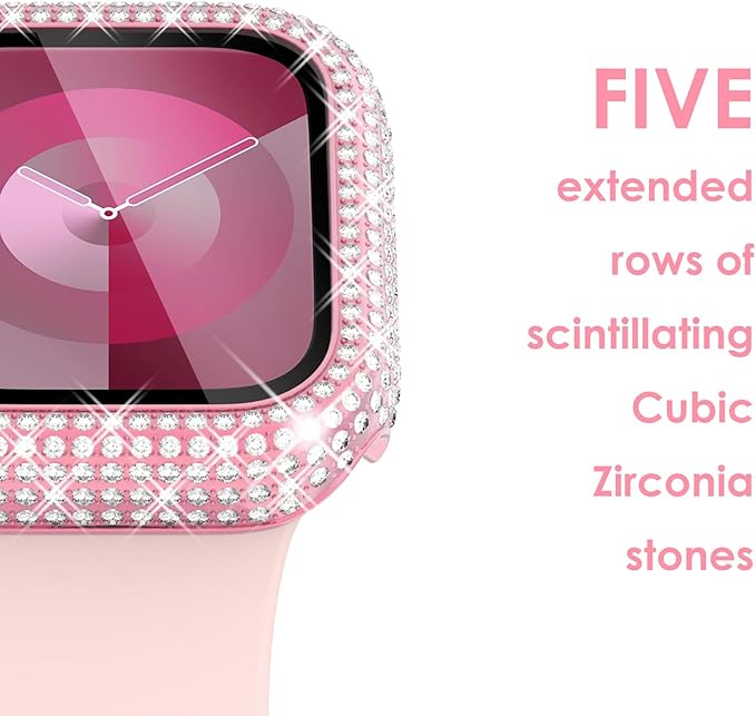 Surace 41mm Case Compatible with Apple Watch Series 9 Series 8 Series 7, 400 Diamonds with Screen Protector Bling Case Tempered Glass Protective Cover for Apple Watch 9 8 7 41mm, Pink - Image 4