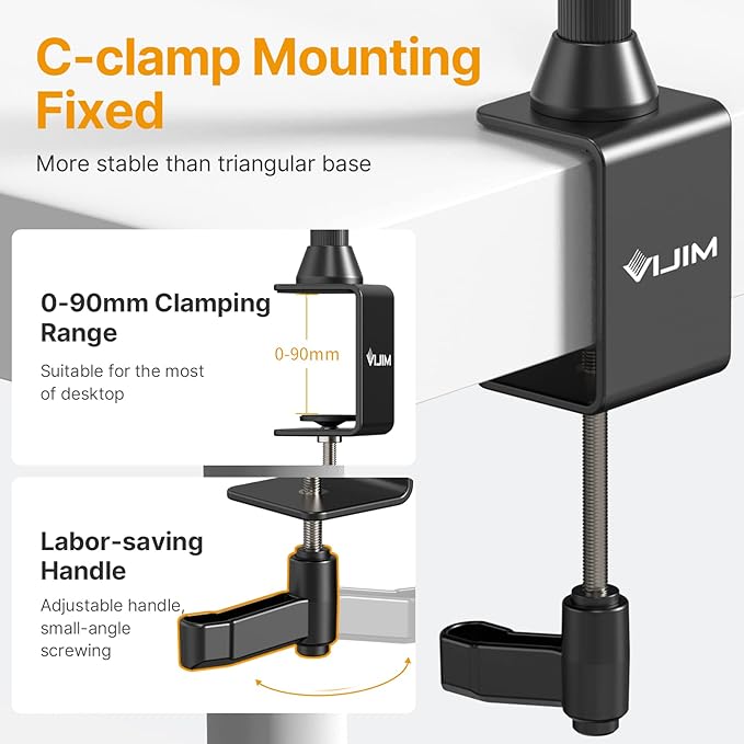 JUSMO LS15 Pro Camera Desk Mount, Aluminum Overhead Camera Mount Rig, Table Multi-Device Pole to Mount Magic Arm Clamp, DSLR, Cameras, Phone, Light, Microphone, Streaming, Studio, Max Load 22 lb - Image 8