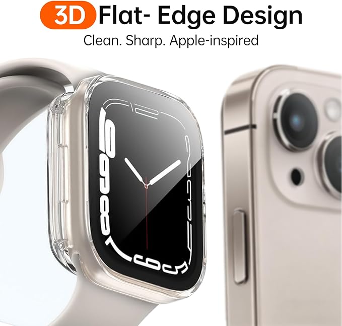 2 Pack 2 in 1 Waterproof Case for Apple Watch Series SE SE 6 5 4 44mm, Straight Edge PC Front & Back Bumper with Tempered Glass Screen Protector 360 Protective Cover for iWatch (44mm, Black/Clear) - Image 2