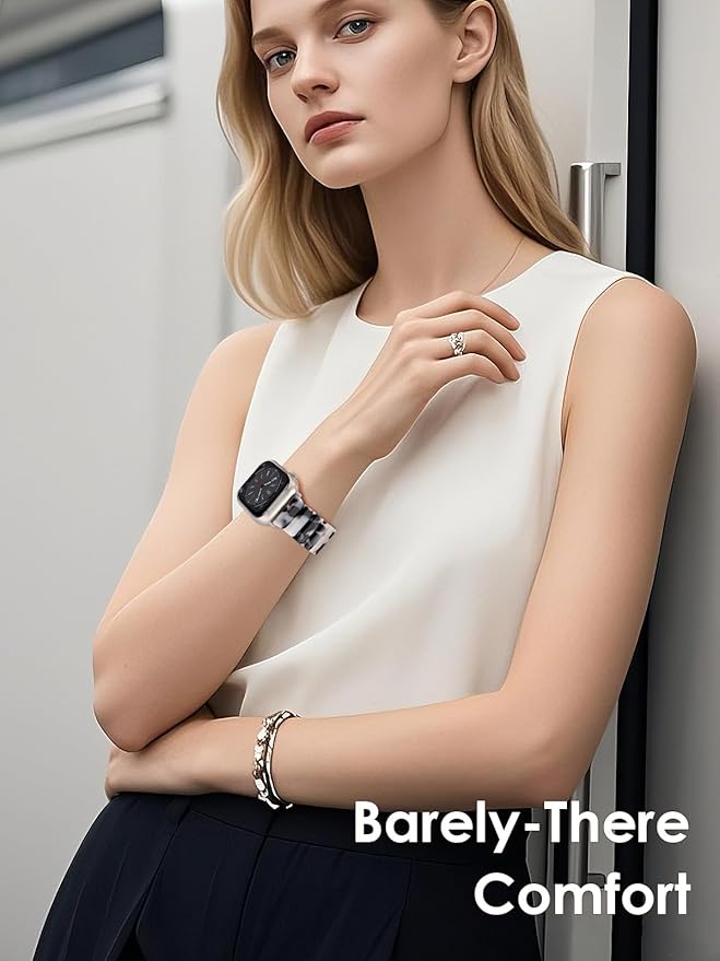 V.R.HOPE Apple Watch Band for Series 11/10/9/8/7/Ultra3 46mm 45mm 44mm 42mm 49mm Fashion Lightweight Resin Dressy Strap for Women Bracelet Compatible with iWatch 6/5/4/3/2/1/SE (Black Floral-Starlight) - Image 5