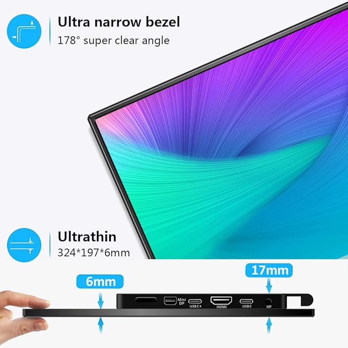 4k Portable Monitor, 14 Inch Portable Monitor USB C, 10-Bit Adobe 95% HDR Game Display with USB C/HDMI/Mini DP Compatible with Laptop/Game Console/PC/Surface - Image 3