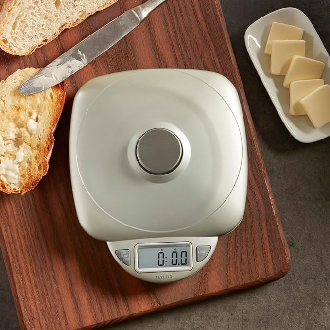 Taylor 11LB Capacity Digital Glass Top Kitchen Scale with LCD Display, Weight in Grams and Ounces for Baking, Cooking, and Meal Prep, Silver - Image 4