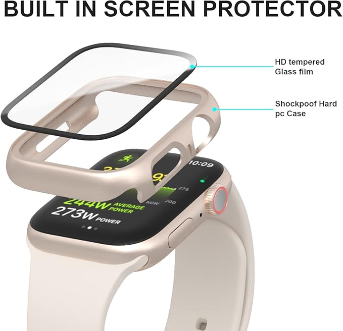 Cuteey 6 Pack Case for Apple Watch Series 9 Series 8 7 41mm Cover with Built-in Tempered Glass Screen Protector, Overall Full Protective Bumper PC Face Cover for iwatch 41mm Accessories - Image 5