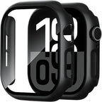 2 Pack Case for Apple Watch Screen Protector, Hard PC Case with Tempered Glass Protective Cover Guard Bumper, Slim Apple Watch Cover for iWatch Series 11 Series 10 - Black/Black 46mm by FoamiaCaseforAppleWatch