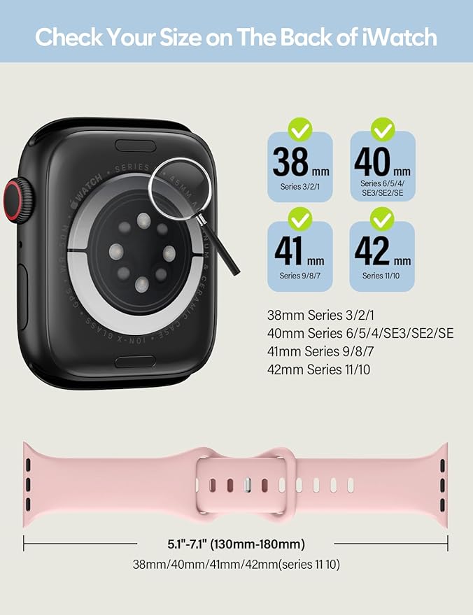 Sport Silicone Band Compatible with Apple Watch Bands 40mm 38mm 41mm 44mm 45mm 42mm 49mm Women Men,Soft Wristband Waterproof Replacement Sport Strap for iWatch Bands Series 9 8 7 6 5 4 3 2 1 SE Ultra - Image 2