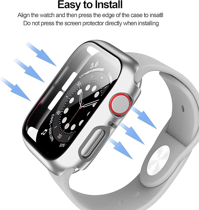 2 Pack Hard PC Case Compatible with Apple Watch Series 9/8/7 45mm, Case with Tempered Glass Screen Protector Overall Bubble-Free Cover for iWatch 9/8/7 Accessories, (Black+Black,45mm) - Image 5