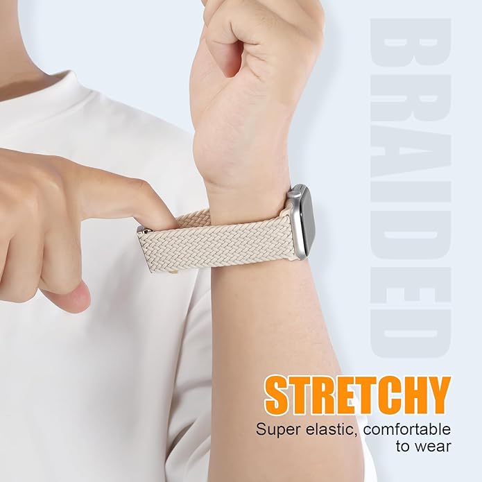 Magnetic Braided Stretchy Loop - Compatible with Apple Watch Band 42mm 46mm 40mm 41mm 44mm 45mm 38mm Ultra 3/2 49mm Women Men,Elastic Woven Fabric Nylon Strap for iWatch 11 10 9 8 7 6 5 4 3 SE Ultra - Image 5