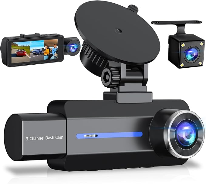 BAEASU Dash Cam Front and Rear 2.5K/1440P, 3 Channel Dash Camera for Cars Dash Cam Front Rear and Inside with 32GB Card, 3.16" IPS Screen, G-Sensor, Loop Recording, Night Vision, Parking Mode by BAEASU