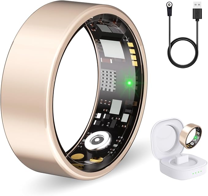 Smart Ring Health Tracker for Women & Men, Fitness Ring with Heart Rate Blood Oxygen, Sleep monitor, Step Tracker, IP68 Waterproof Compatible with iOS & Android, No Subscription Fee (Rose Gold, 11) by Unknown