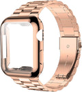 iiteeology Compatible with Apple Watch Band 42mm Series 3 2 1, Upgraded Stainless Steel Band with iWatch Screen Protector Case for Men Women Rose Gold by iitee