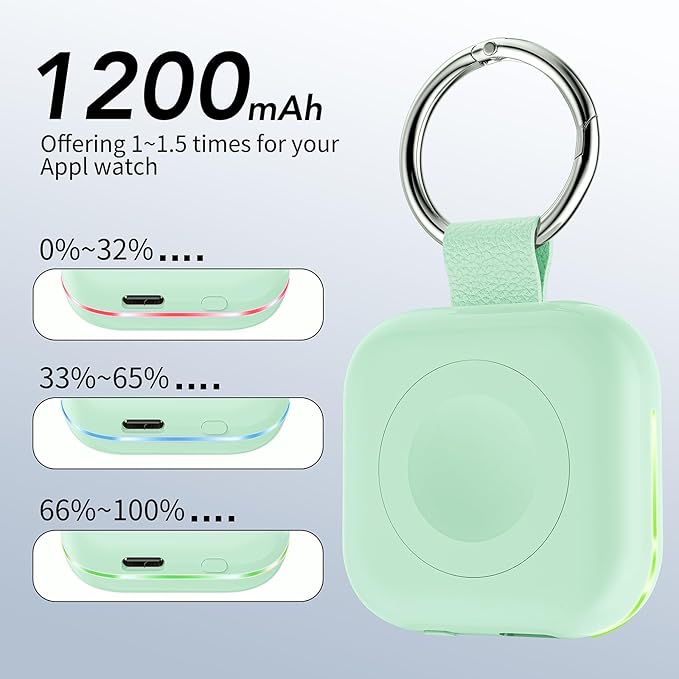 HUOTO for Portable Apple Watch Charger, Mini Purse Keychain 1200mAh iWatch Charger Power Bank Wireless Battery Pack Travel Smart Watch Chargers for Apple Watch Series 11 10 9 8 7 6 5 4 3 2 SE Ultra 2 - Image 2