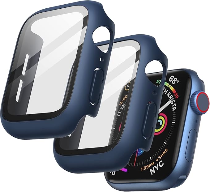 JETech Case with Screen Protector for Apple Watch SE 3/2/1 (2025/2022/2020) / Series 6 5 4 44mm, Overall Protective Cover, Built-in Tempered Glass Film High Sensitivity, 2 Pack (Blue) by JETech