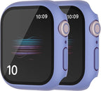 2 Pack Hard Case for Apple Watch Series 7 8 9 45mm Tempered Glass Screen Protector Case, Full Coverage Button Shockproof Cover Iwatch Bumper (Purple+Purple, 45 mm) by HANKN