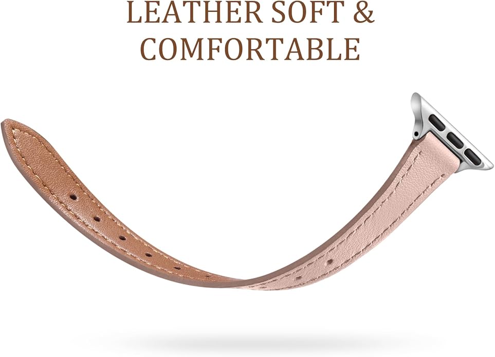 Charlam Slim Leather Band Compatible with Apple Watch Bands for Women 40mm 38mm 41mm 42mm 44mm 45mm 46mm, Top Grain Genuine Leather Strap Thin Wristband for iWatch Series 11 10 SE 9 8 7 6 5 4 3 2 1 - Image 3