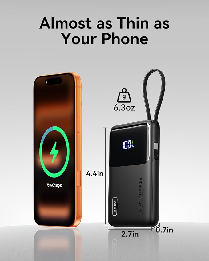 INIU 45W Power Bank, Slimmest 10000mAh Portable Charger with Built in USB-C Cable, Fast Charging USB C in&Out Battery Pack, Travel External Phone Charger for iPhone 17 16 15 Samsung S24 S23 Google etc - Image 2