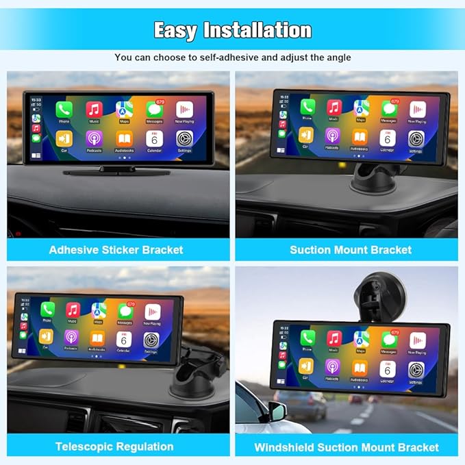 10.26" Carplay Screen for Car Portable, Carplay & Android Auto Car Stereo, Touchscreen GPS Navigation 4K Dash Cam/1080P Backup Camera/Mirror Link/Bluetooth/Voice Control - Image 3