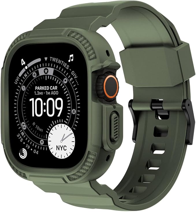 OROBAY Rugged Band Compatible with Apple Watch Ultra 3/2/1 Band 49mm with Case, Shockproof Strap for iWatch Ultra 3/2/1 with Bumper Case Cover Men Women, Army Green by OROBAY