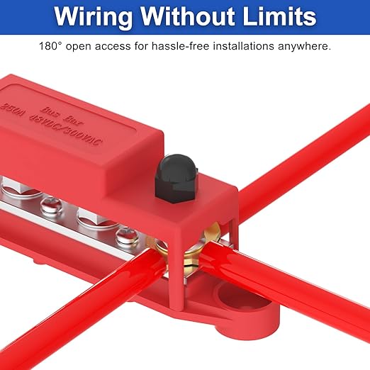 Upgraded Bus Bar 250A 12V Power Distribution Block with 5/16" (M8) 4-Posts Terminals Block with Cover for Automotive, Marine, Battery System (Black & Red) - Image 4