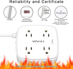 10 Ft Surge Protector Power Strip - YISHU 8 Widely Outlets with 4 USB Ports, 3 Side Outlet Extender with 10 Feet Flat Extension Cord, Ultra Flat Plug, Wall Mount, Desk USB Charging Station, ETL, White - Image 6
