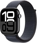 Apple Watch Series 10 [GPS + Cellular, 46mm] - Jet Black Aluminum Case with Ink Sport Loop, One Size (Renewed) by Amazon+Renewed