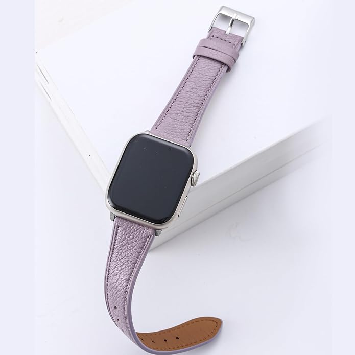 Soft French Goatskin Women Slim Leather Watch Band Compatible with Apple Watch 38mm 40mm 41mm 42mm 44mm 45mm 46mm 49mm, Thin Leather Strap Replacement for iWatch Series Ultra SE 10 9 8 7 6 5 4 3 2 1 - Image 5