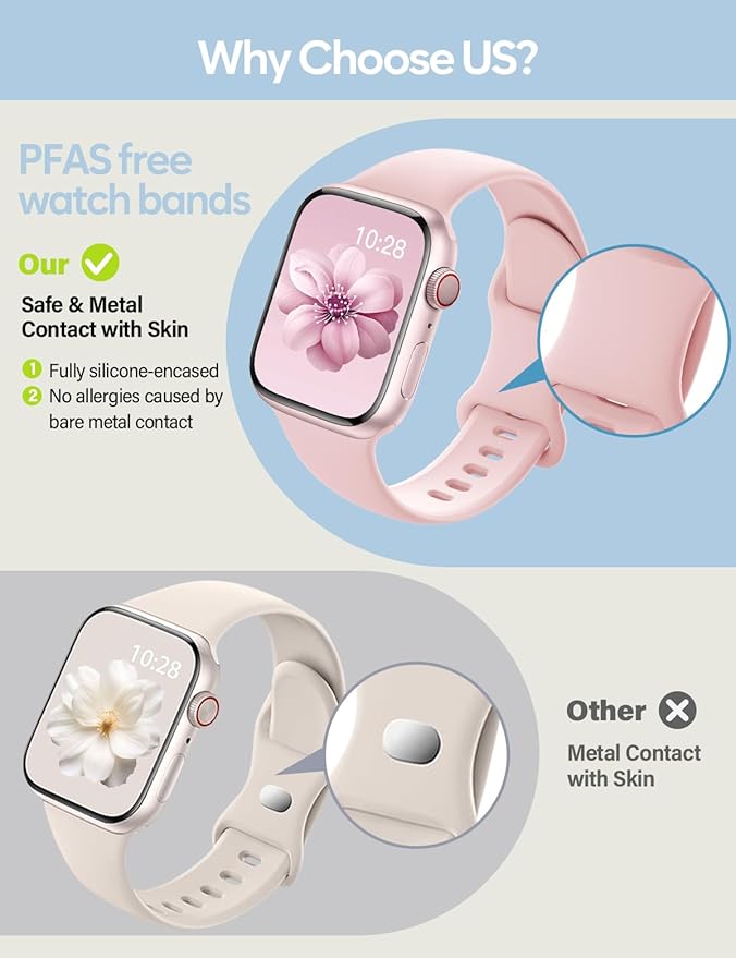 Sport Silicone Band Compatible with Apple Watch Bands 40mm 38mm 41mm 44mm 45mm 42mm 49mm Women Men,Soft Wristband Waterproof Replacement Sport Strap for iWatch Bands Series 9 8 7 6 5 4 3 2 1 SE Ultra - Image 3