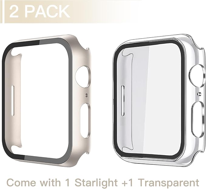 Misxi 2 Pack Hard PC Case with Tempered Glass Screen Protector Compatible with Apple Watch SE 3 (2025) SE 2 SE Series 6 Series 5 Series 4 40mm, Anti-Drop Lightweight Cover for iWatch, 1 Starlight + 1 Transparent - Image 2
