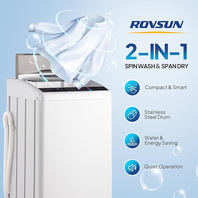 ROVSUN 25LBS Portable Washing Machine, Full-Automatic Electric Laundry Machine with Stainless Steel Drum, Compact Washer and Spin Dryer Combo with Drain Pump for Home, Apartment - Image 3