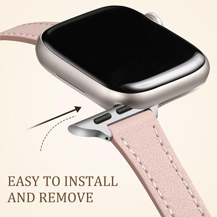 Charlam Slim Leather Band Compatible with Apple Watch Bands for Women 40mm 38mm 41mm 42mm 44mm 45mm 46mm, Top Grain Genuine Leather Strap Thin Wristband for iWatch Series 11 10 SE 9 8 7 6 5 4 3 2 1 - Image 4