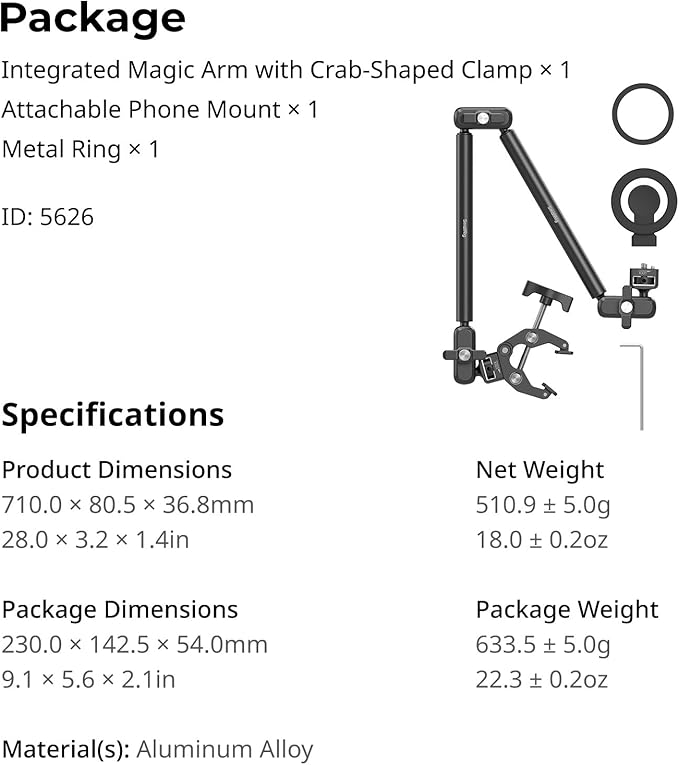 SMALLRIG Desktop Clamp Magic Arm Kit for MagSafe for iPhone, 67cm Two-Stage Adjustable Flexible Arm with Secure Grip for Smartphone, Webcam, Action Cameras - 5626 - Image 9