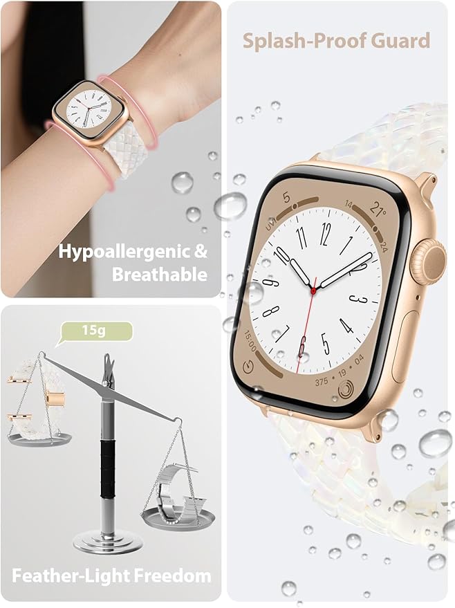 V.R.HOPE Resin Band for Women Compatible with Apple Watch 42mm 44mm 45mm 46mm 49mm Fashion Python-Pattern Sport Strap for iWatch Series Ultra3/11/10/9/8/7/6/5/4/3/2/1/SE (Fluorescent White) - Image 2