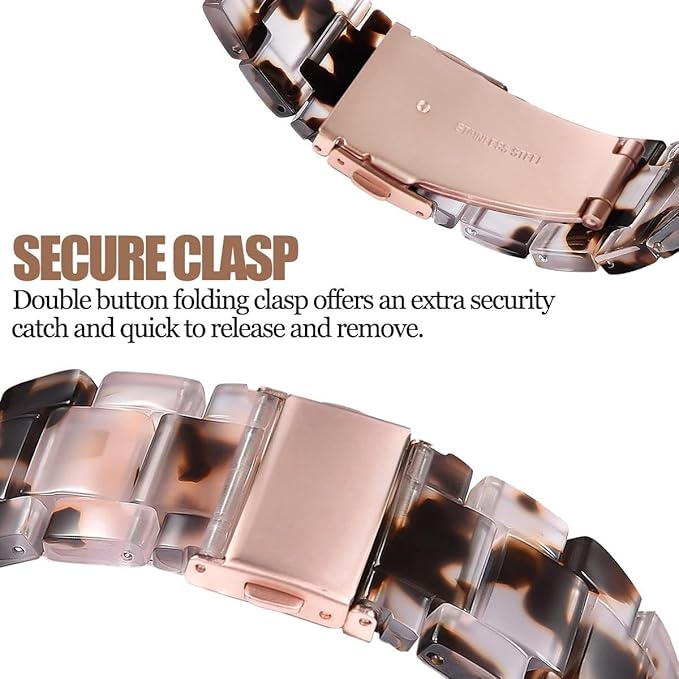 V.R.HOPE Resin Watch Band Compatible with Apple Watch Band for Women 38mm 40mm 41mm 42mm Tortoise Fashion Lightweight Bracelet Strap for iWatch Series 11/10/9/8/7/6/5/4/3/2/1/SE3(Tortoise Rosegold) - Image 4