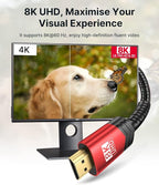JSAUX 8K HDMI Cable 2.1, 48Gbps Ultra High Speed HDMI Cable Braided Cord (4K@144Hz, 4K@120Hz, 8K@60Hz) HDCP 2.2&2.3 HDR 10 eARC ARC, Compatible with Switch 2/PS5/Laptop/Monitor/HDTV/-Red,15ft - Image 2