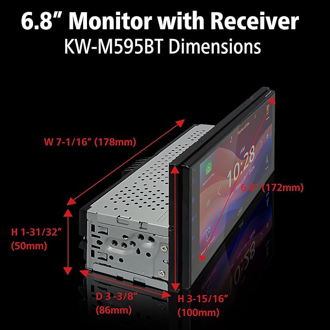 JVC KW-M595BT Digital Car Stereo (50W x 6-Ch), Apple CarPlay & Android Auto Compatible, Bluetooth-Enabled Head Unit with 6.8" LCD Display, Single DIN Touchscreen Car Stereo with USB Mirroring - Image 2