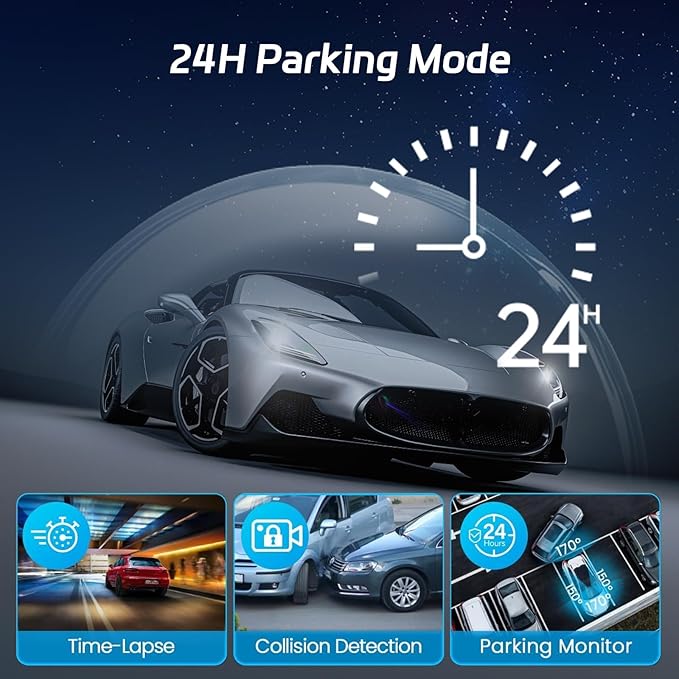 NHOPEEW Dash Cam Front and Rear Inside, 4 Channel Dash Cam 3" IPS Screen Front and Back with 8 IR Night Vision Lights, Loop Recording, 24 Hours Recording, G-Sensor, Reverse Help - Image 6
