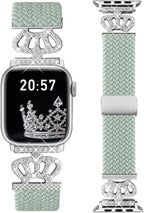 Braided Band Compatible with Apple Watch Bands 40mm 38mm 41mm 42mm 44mm 45mm 46mm 49mm,Magnetic Soft Nylon Stretchy Strap with Designer Bling Crown Strap for Series 10/9/8/7/6/5/4/3/2/SE/Ultra by CHINBER