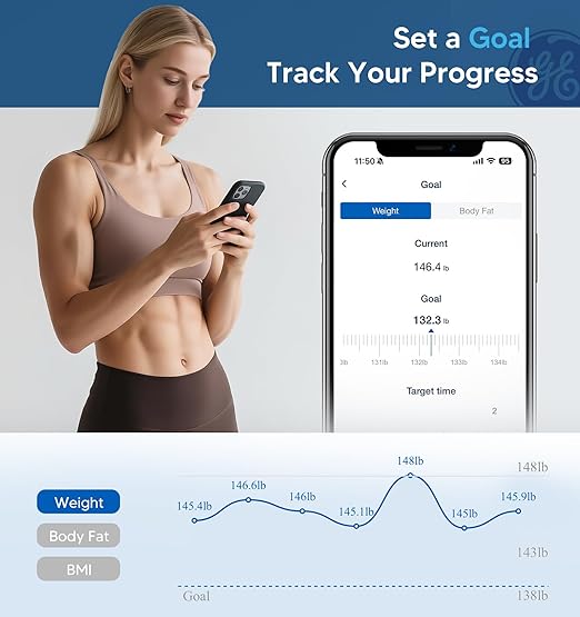 GE Scale for Body Weight, Body Fat, BMI, Muscle Mass, Smart Bathroom Scales with 14 Body Composition Metrics with Large Display, Accurate Bluetooth Weighing Machine with Fitness App, 400 lbs, Black - Image 5