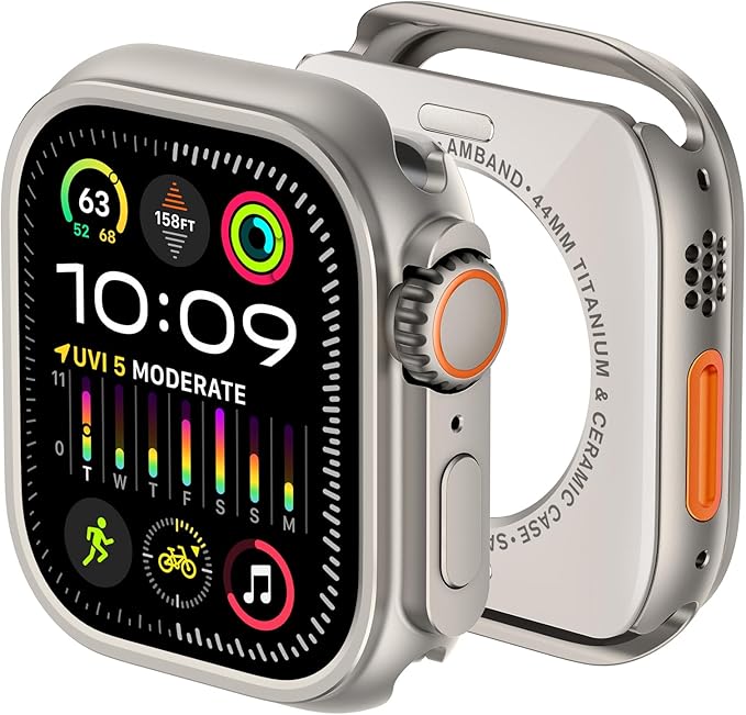 amBand 3 in 1 Metal Case Compatible with Apple Watch Series 6/5/4 SE 3/SE 2/SE 44mm, W1 Rugged Bumper Protector [Turning into Ultra 3/2/1 Upgrade] with Watch Crown + Back Cover, Natural Titanium by amBand
