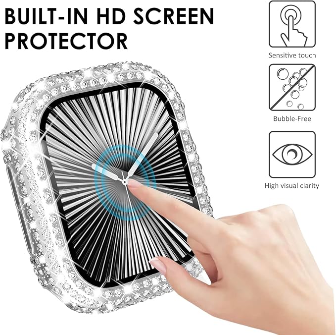 KADES Compatible with Apple Watch Series 3 2 1 with Built-in Tempered Glass Screen Protector Bling Crystal Diamond Rhinestone Full Protective Bumper Cover for Women (38mm,Silver) - Image 7